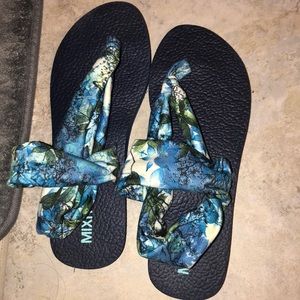 blue multi colored flower sandals
